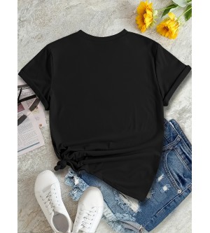 St. Patrick's Day Cat Print T-shirt, Casual Crew Neck Short Sleeve Top For Spring & Summer, Women's Clothing