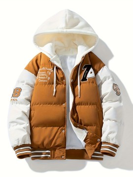 Men's Stylish Puffer Coat With Pockets, Casual Breathable Hooded Zip Up Long Sleeve Warm Top For City Walk Street Hanging Winter Outdoor Activities