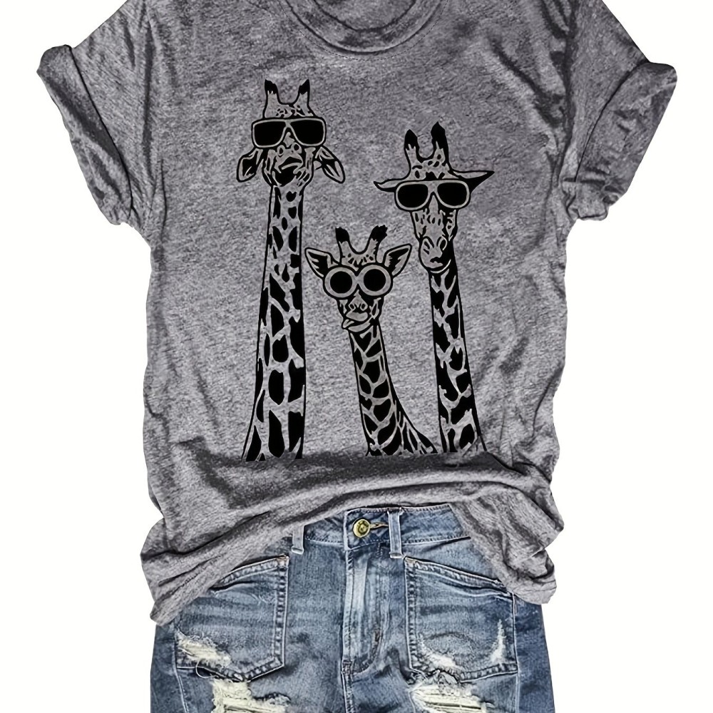 Grappige dieren grafische T-shirts voor dames, honden, giraffe, eend